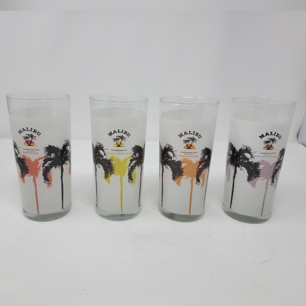 Vintage Malibu Rum Highball Glasses ( Set Of 4) Promotional Barware
